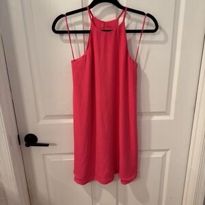 Pink Rose Bright Pink Halter Dress Women Size XS Double Ruffle Hem Swing Strappy